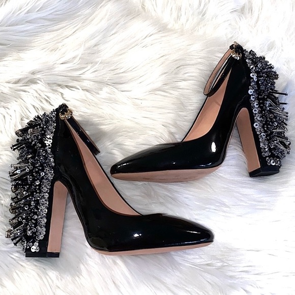 Rochas beaded embellished leather pumps size 37 mary jane style handmade - Picture 1 of 14